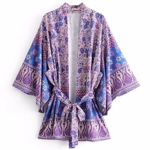 Boho Blossom KIMONO Coverup Shawl Wrap Lavender - Picture 4 of 6
